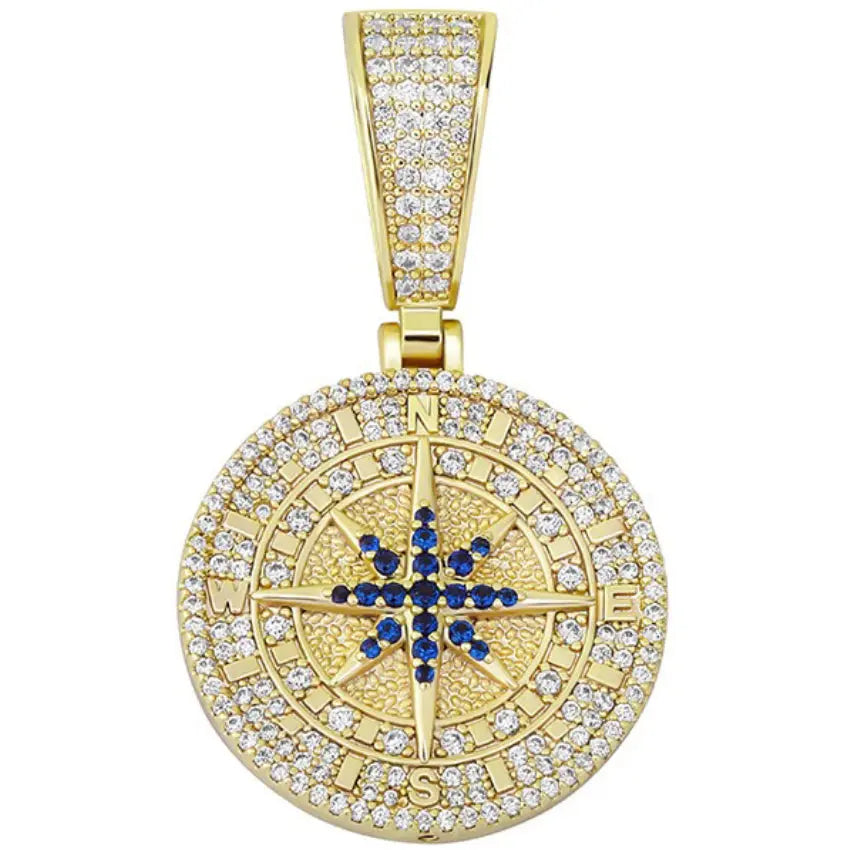 Iced Compass Pendant 18kYellowGoldPlated  The Icetruck