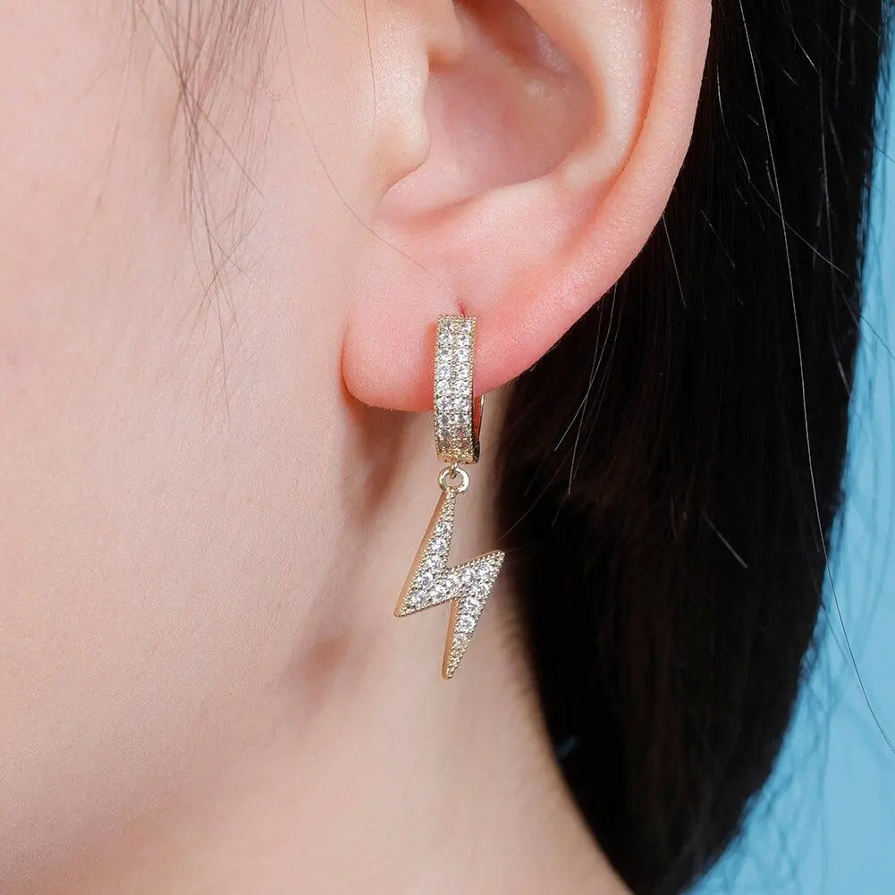 Iced Lightning Hoop Earrings in Yellow Gold | - The Icetruck