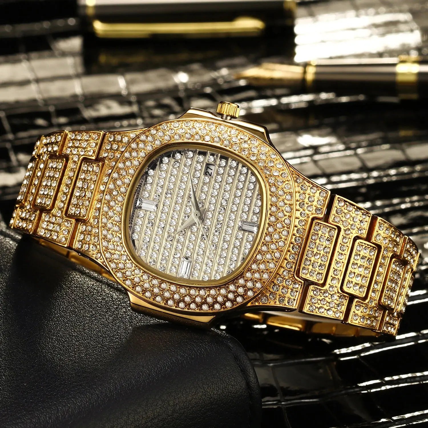 Iced Nautilus Watch in Yellow Gold | - The Icetruck