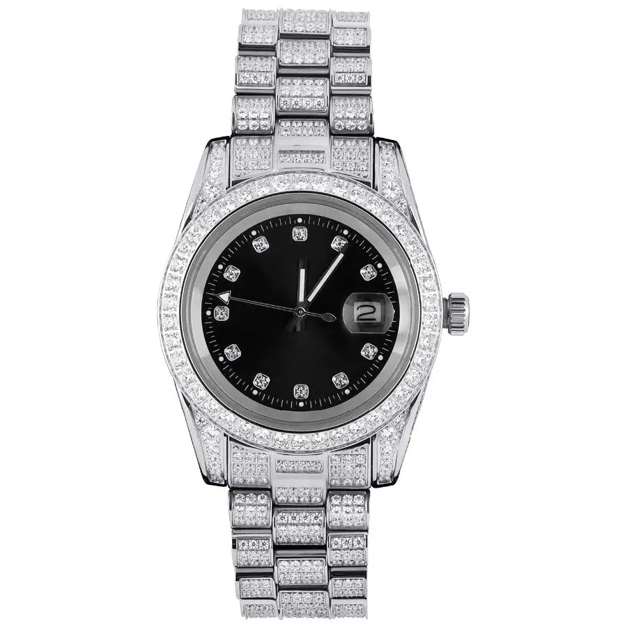 Iced Presidential Watch w/ Black Dial in White Gold   The Icetruck
