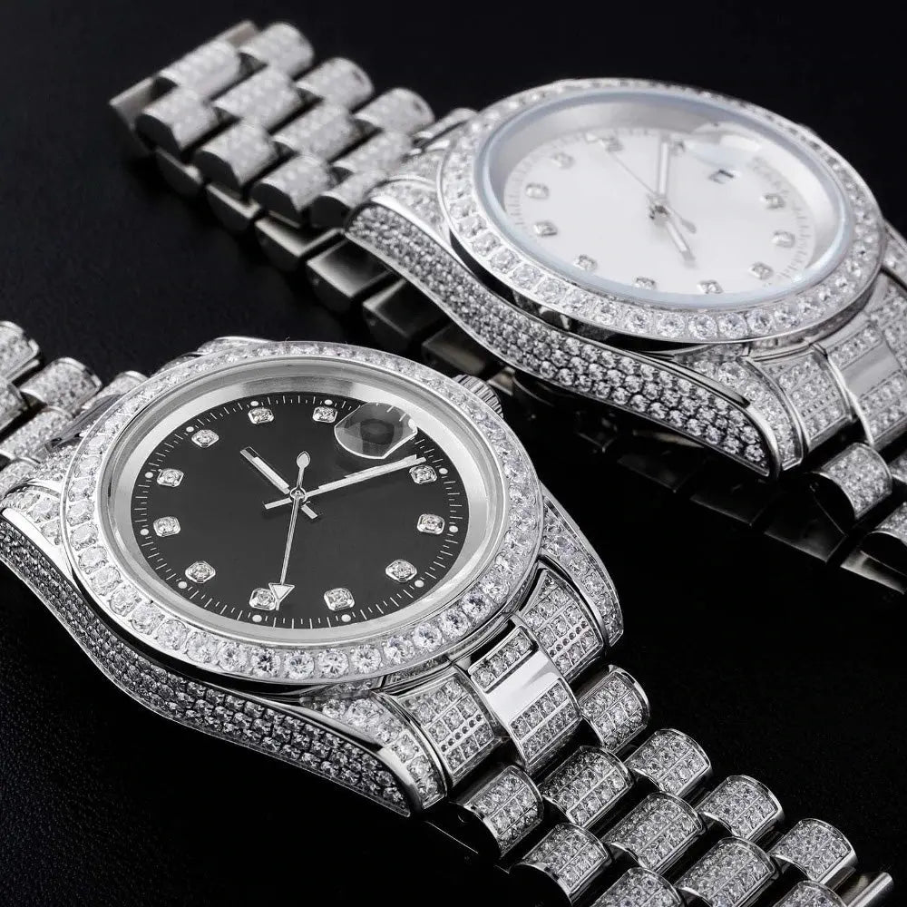 Iced Presidential Watch w/ Black Dial in White Gold | - The Icetruck