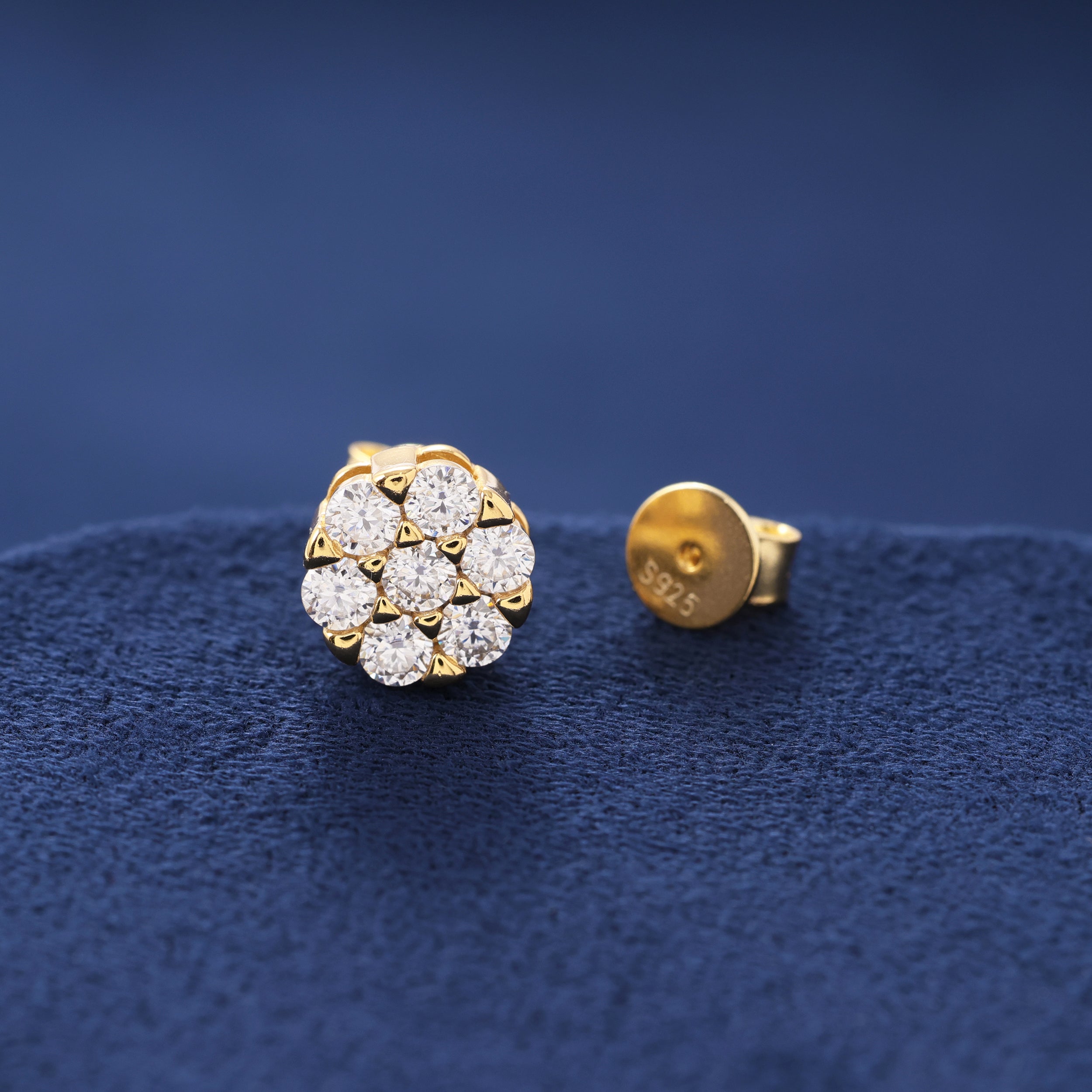 Moissanite Halo Cluster Stud Earrings in Gold Vermeil