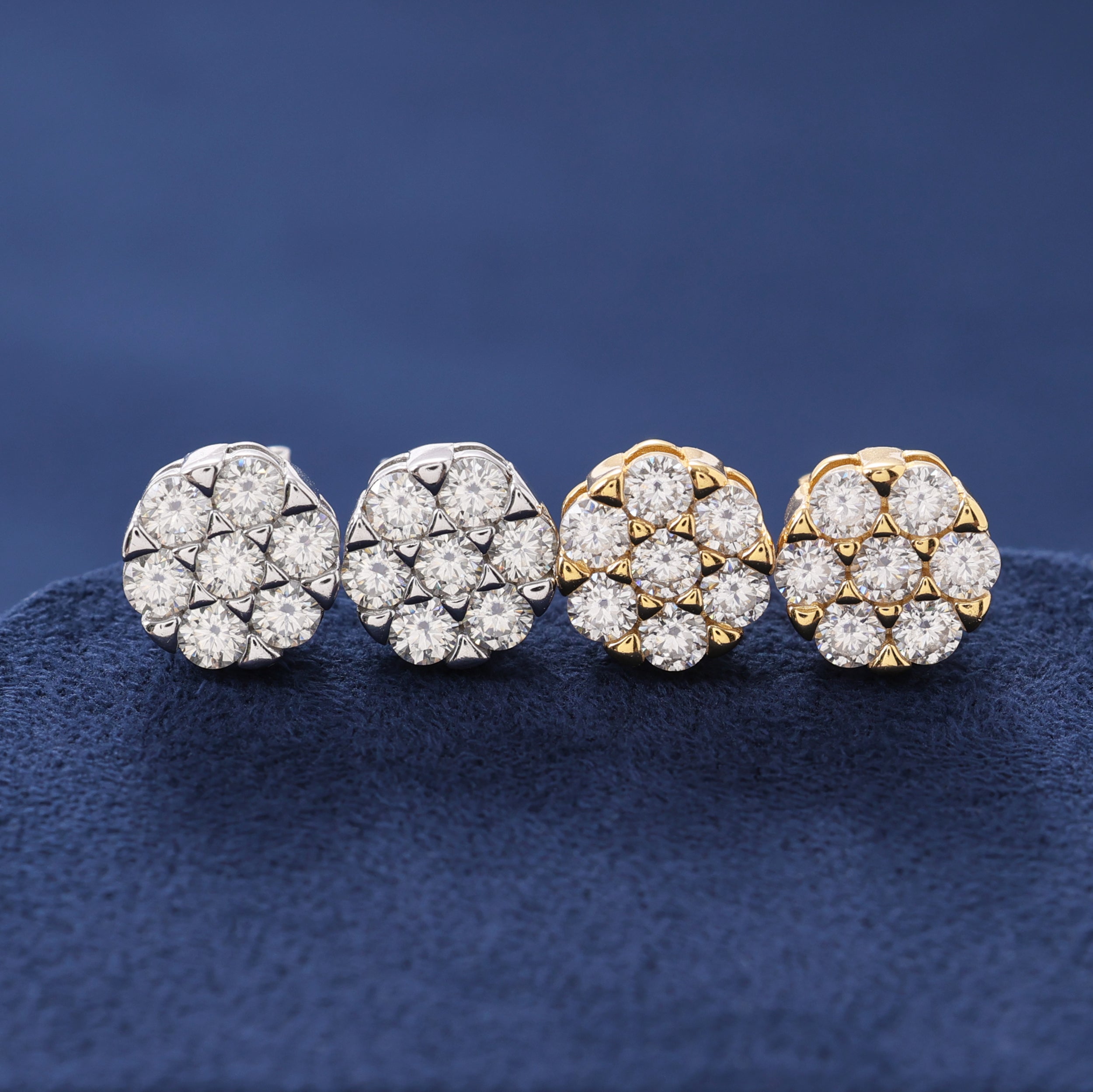 Moissanite Halo Cluster Stud Earrings in 925 Silver