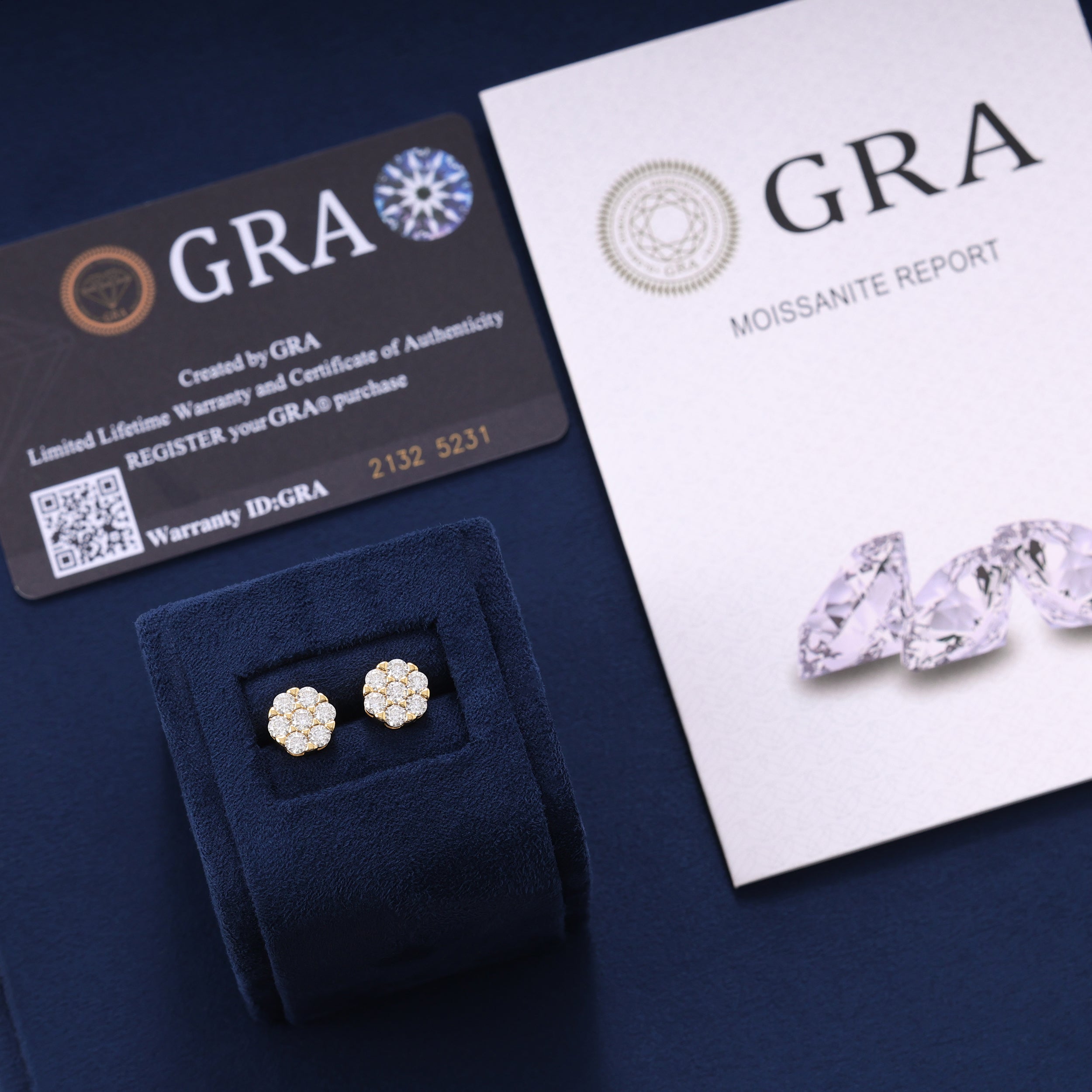 Moissanite Halo Cluster Stud Earrings in Gold Vermeil