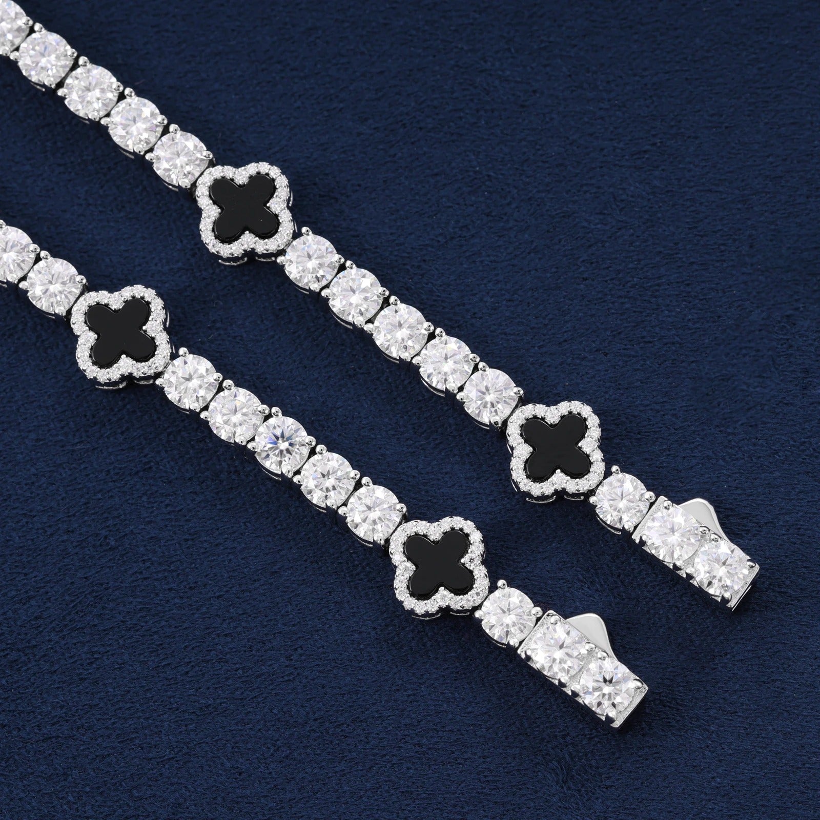 Moissanite Black Clover Tennis Bracelet in 925 Silver