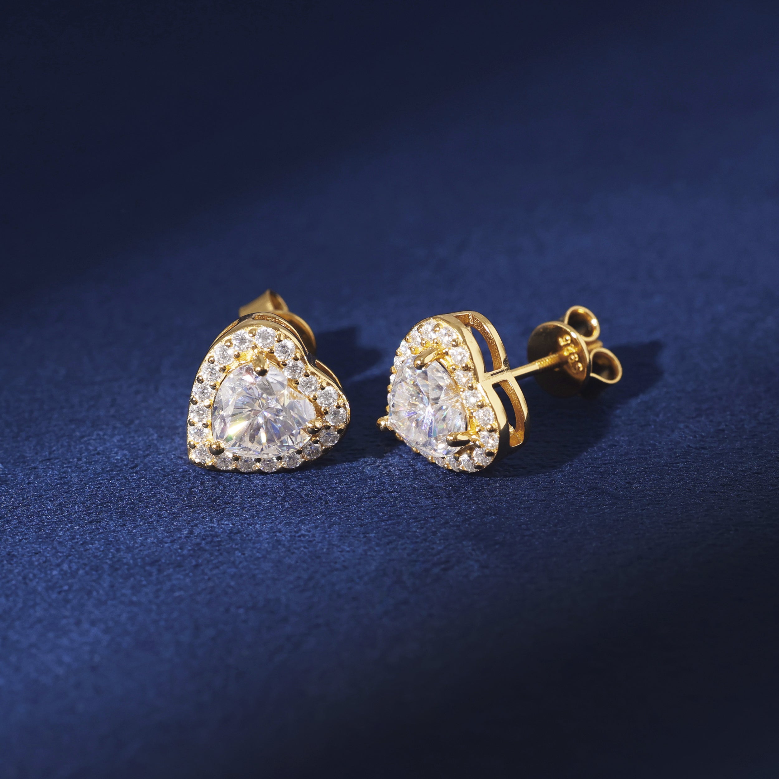 Moissanite Clustered Heart Earrings in Gold Vermeil