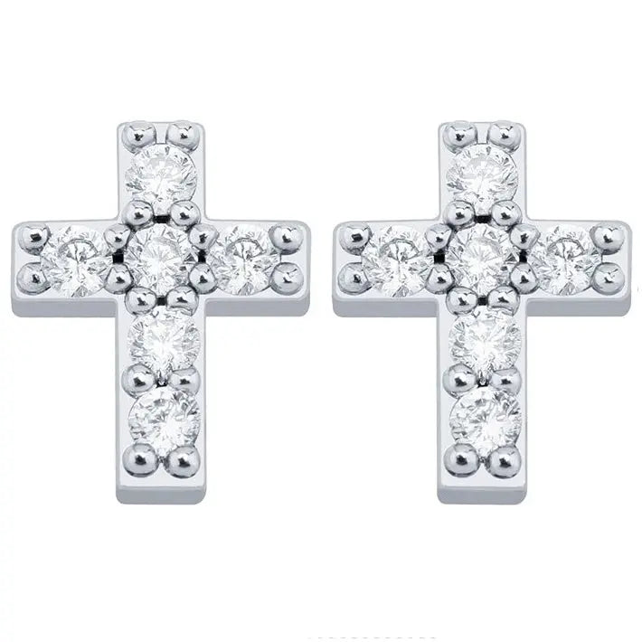 Mini Iced Cross Earrings in 14k White Vermeil   The Icetruck
