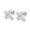 Charger l&#39;image dans la galerie, Mini Diamond Cross Earrings in 14k White Vermeil | - The Icetruck
