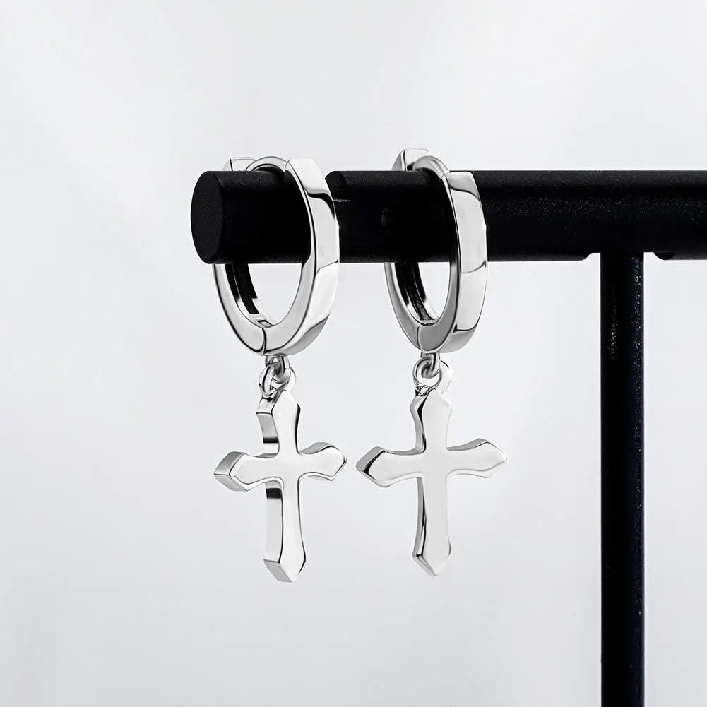 Polished Cross Hoop Earrings in White Gold | - The Icetruck