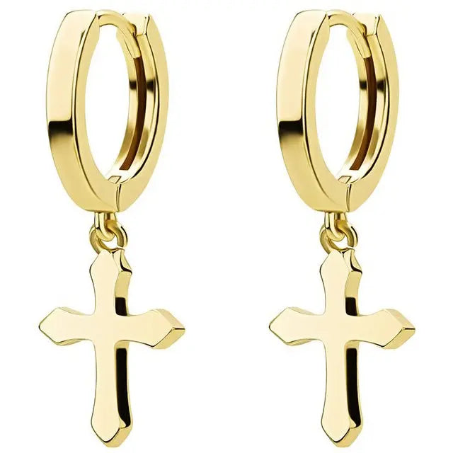 Polished Cross Hoop Earrings in Yellow Gold   The Icetruck