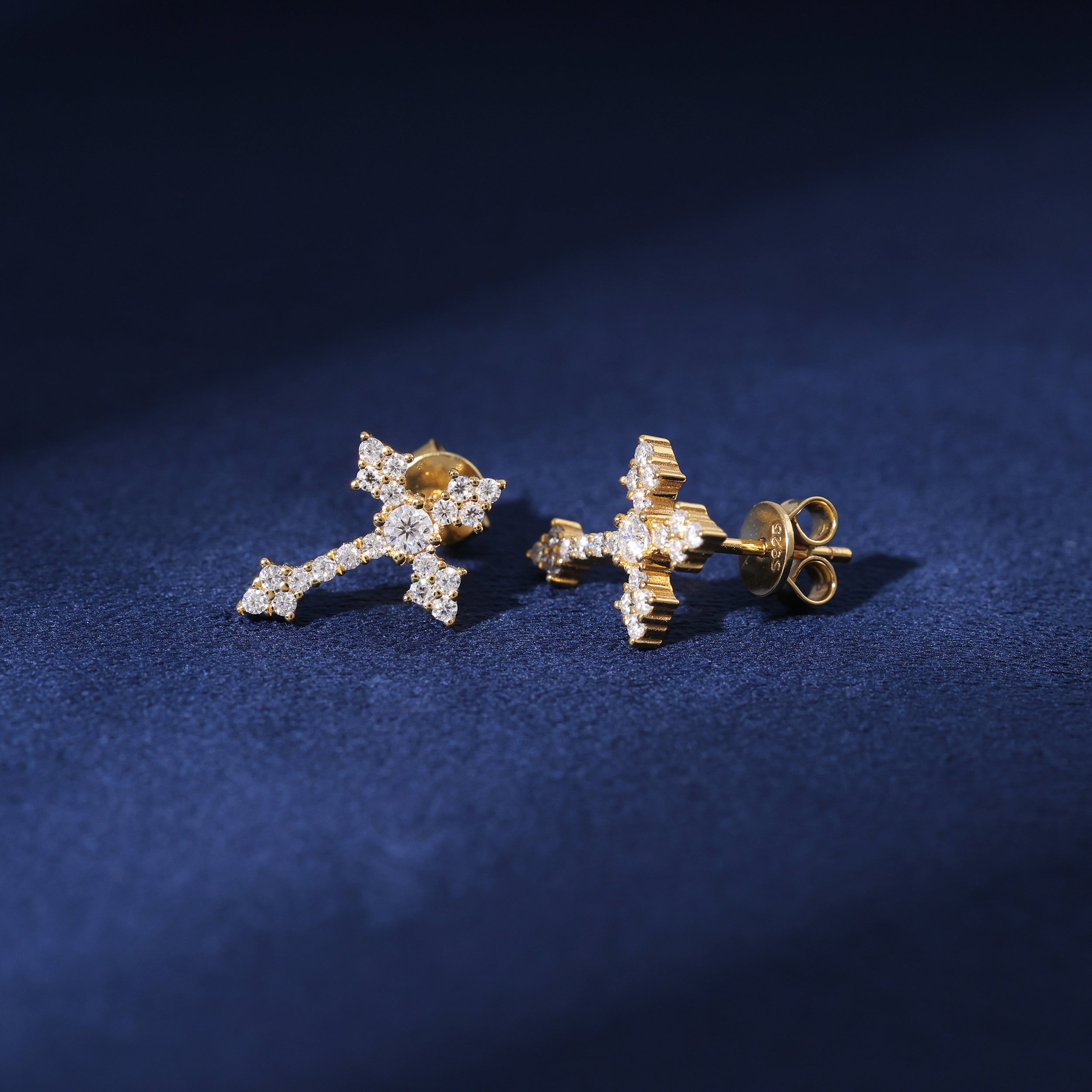 Moissanite Cross Earrings in Gold Vermeil