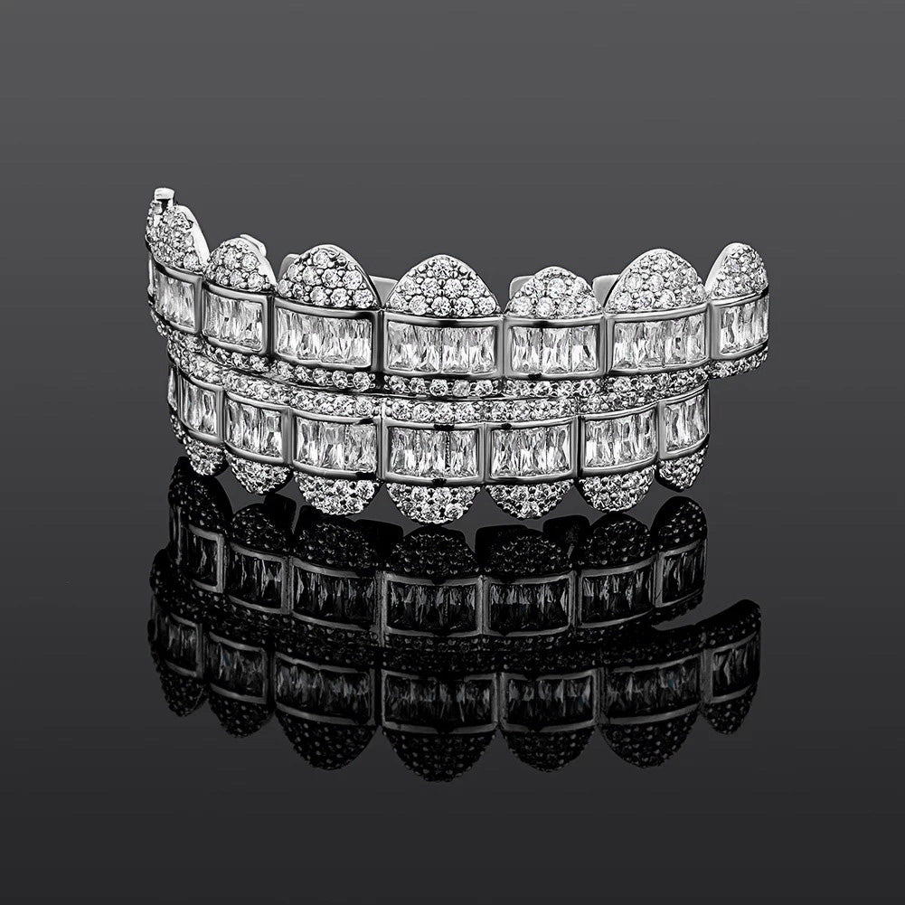 Pre-made Baguette Gallery Grillz in White Gold