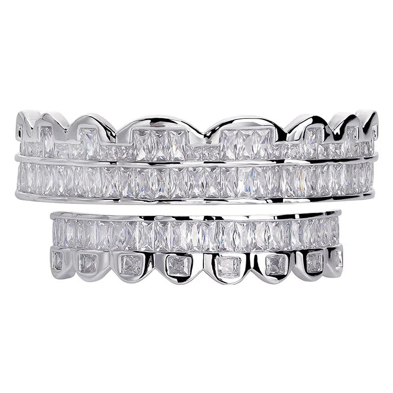 Pre-made Baguette Bar Grillz in White Gold