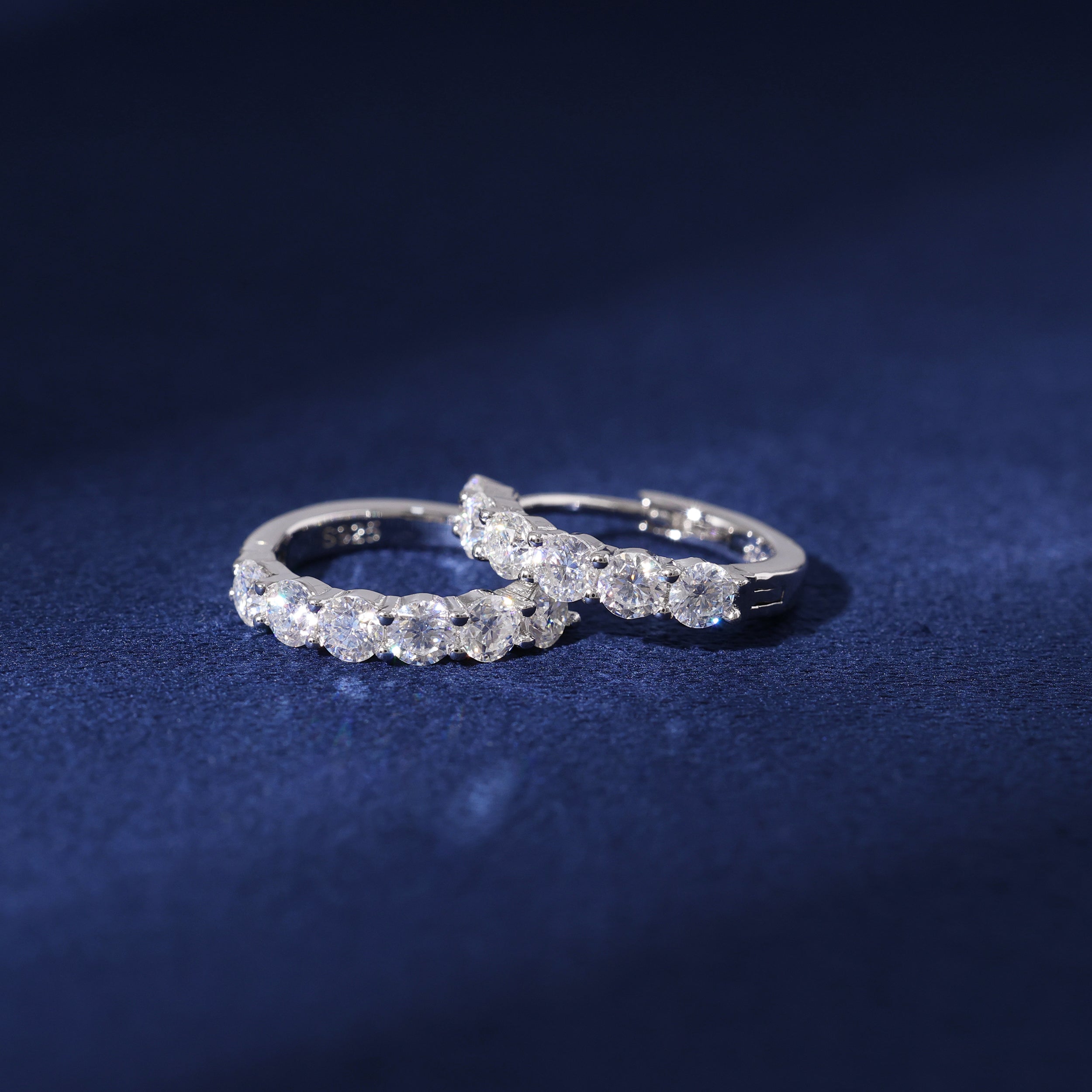 Moissanite Single Row Hoop Earrings in 925 Silver