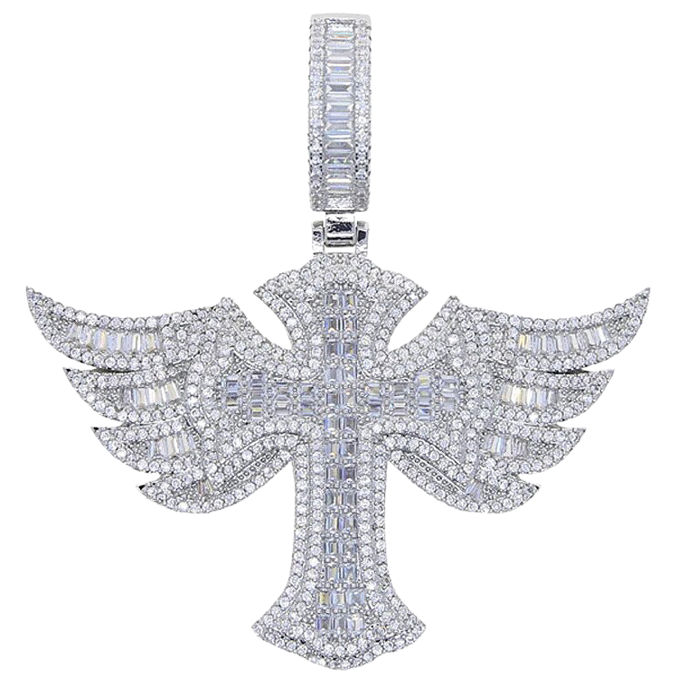 Winged Baguette Cross Pendant