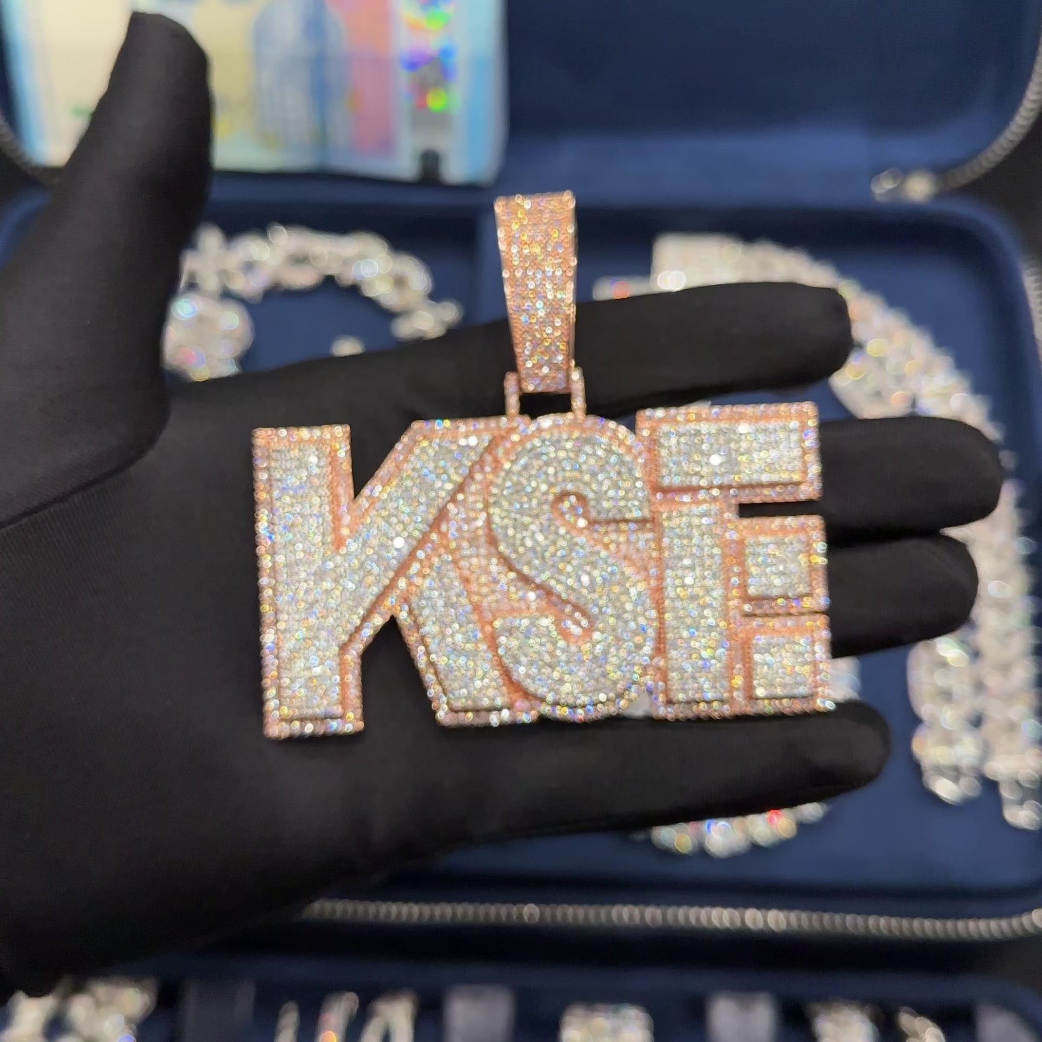 Custom Iced Out Stencil Font Pendant