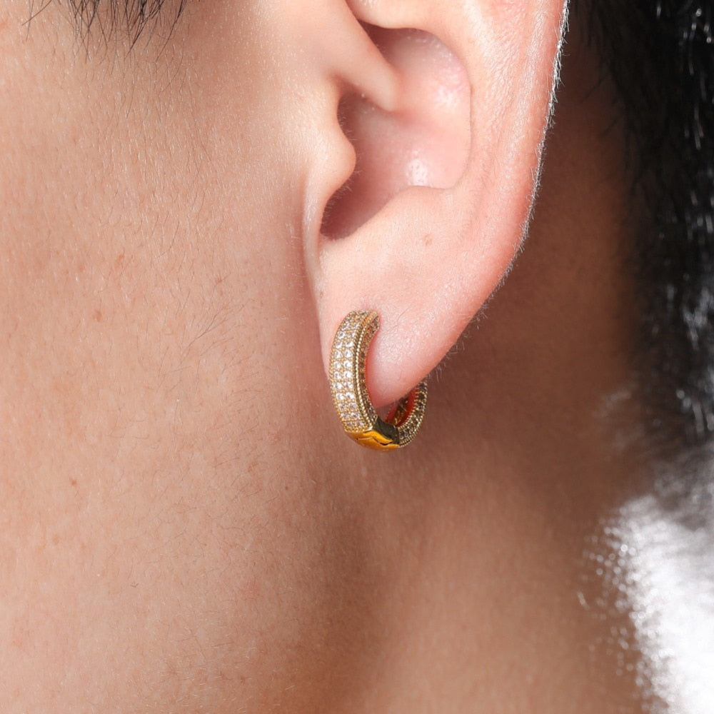 Pave Hoop Earrings in Yellow Gold